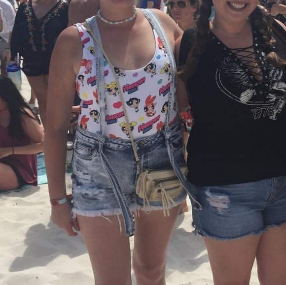 Forever 21 Acid Washed Distressed Cutoff Festival Overall Shorts - Picture 4 of 9